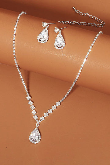 Rhinestone Drop Bridal øredobber halskjede sett